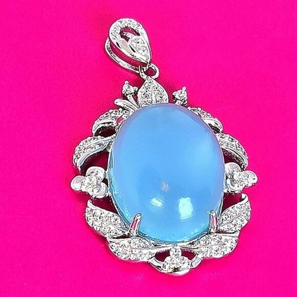 925 Sterling Silver Pendant with Natural Chalcedony 10x20mm - Picture 1 of 10